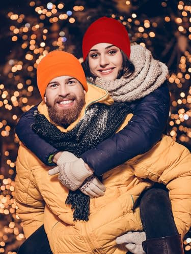 3 Pieces Winter Warm Skull Cap Soft Medium Orange, Red, Fluorescence Green