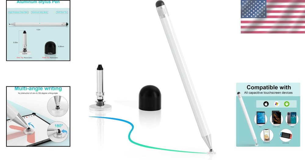 Portable White Stylus Pen for iPad, Microsoft & Samsung - Lightweight Design