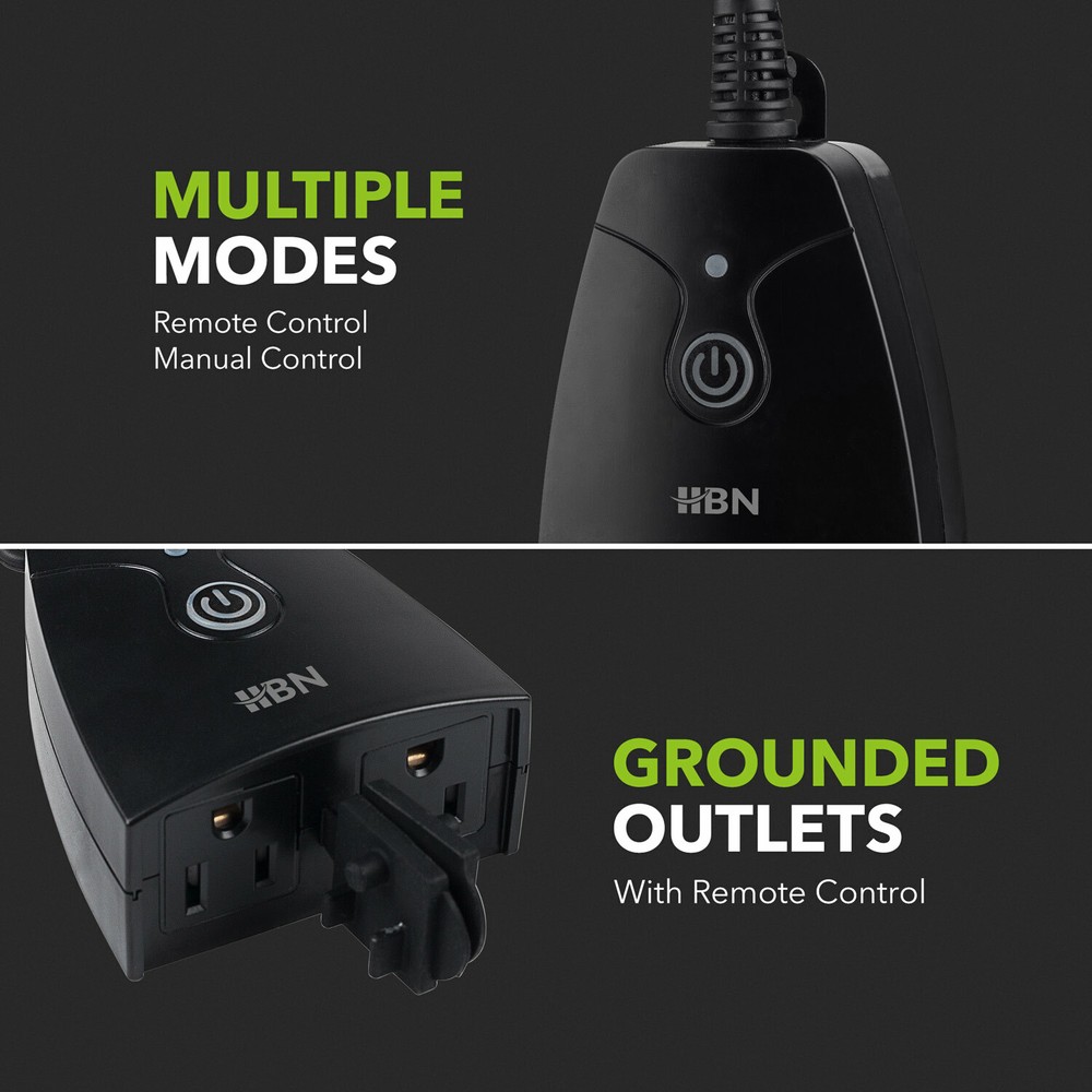HBN Wireless Remote Control Electrical Outlet Switch 1Remote 1 Outlet Long Range