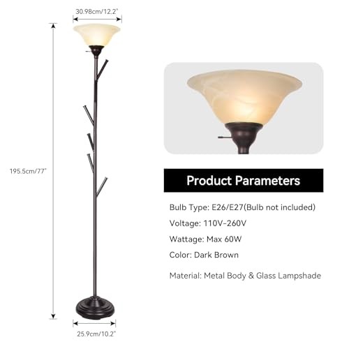Standing Tall Lamp with Standing Coat Rack Tree, Dark Brown with Coat Rack Tree