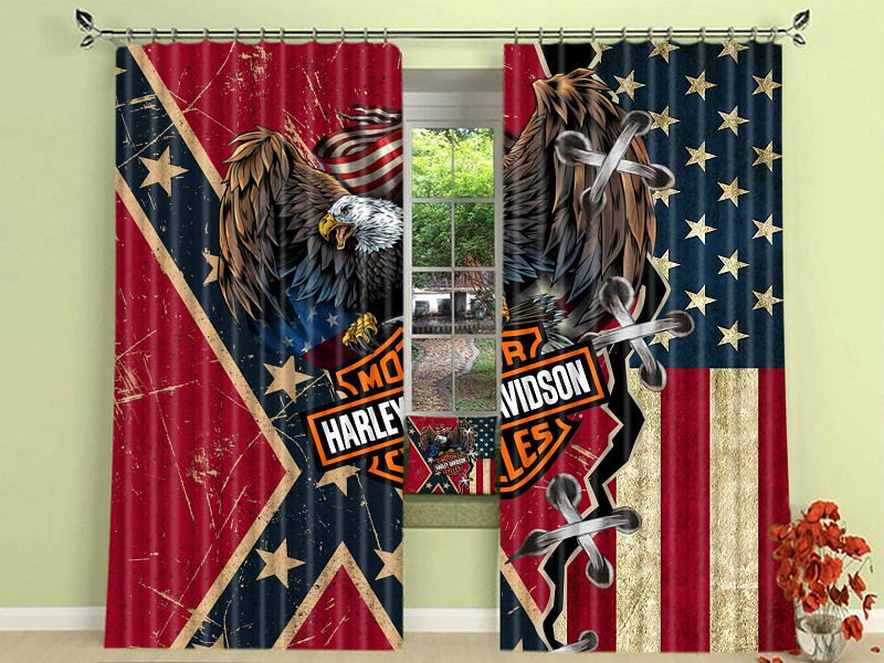 Legendary Harley-Davidson US Flag Window Curtain With Big Eagle Window Curtains