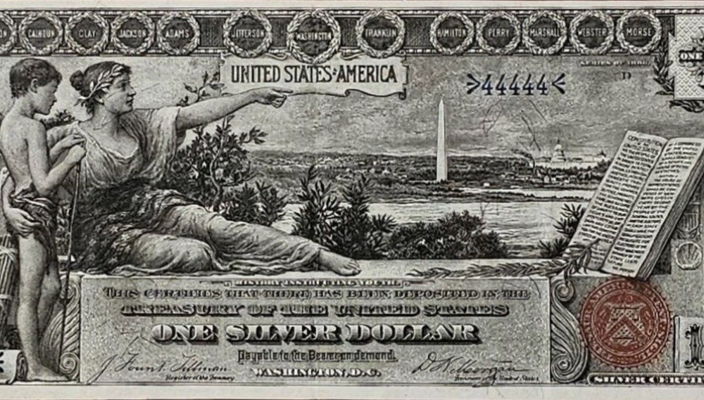 1896 $1 🇺🇸 EXAMPLE ( Silver Certificate Educational Note) Solid Number 4’s EPQ