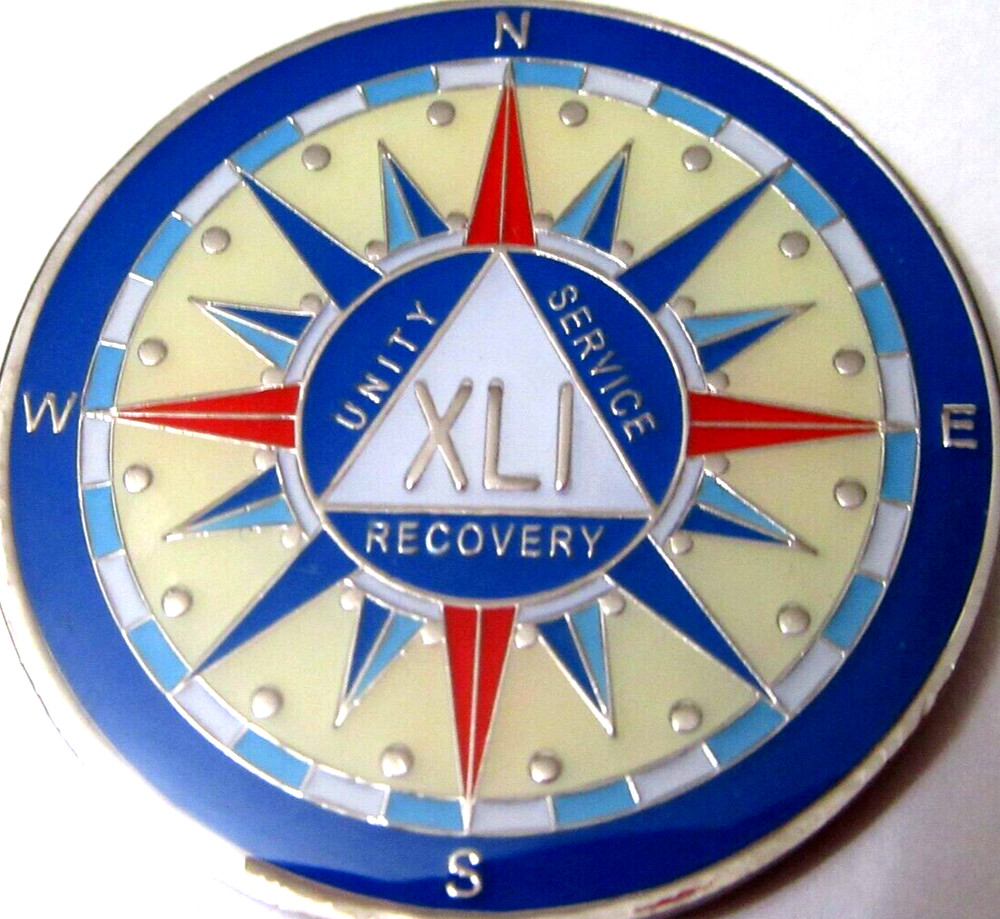Alcoholics Anonymous medallion year 41 Compass AA Sober Chip token