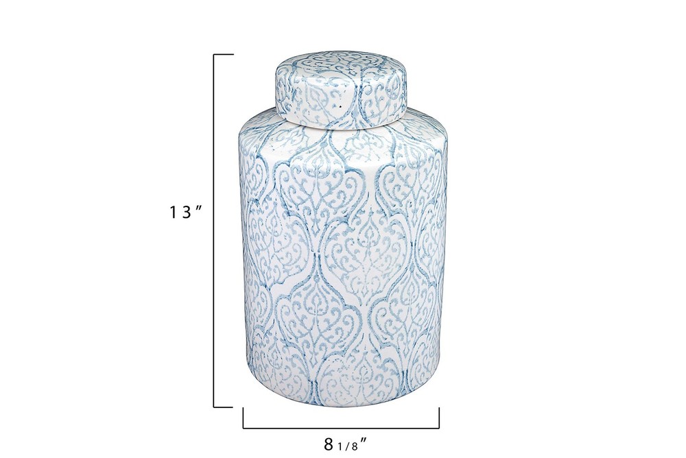 Blue & White Decorative Ginger Jar with Lid