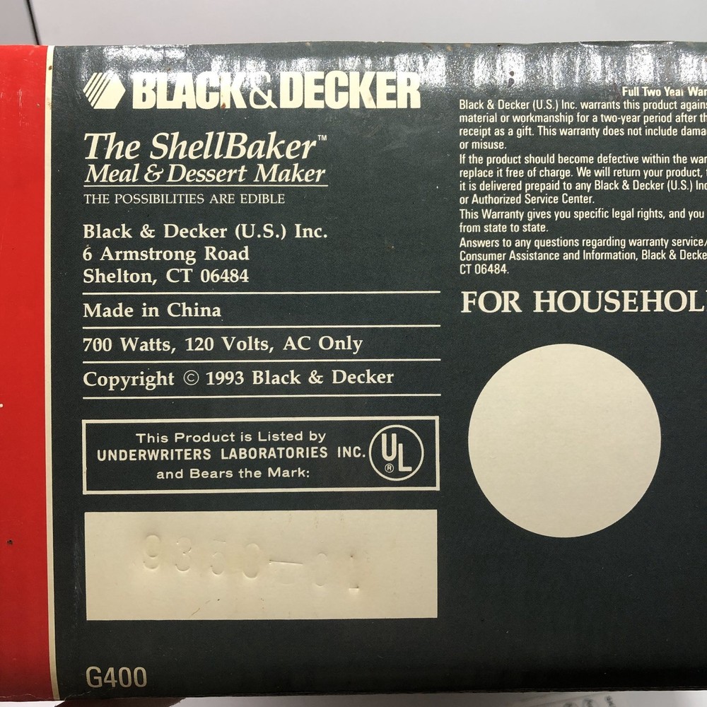 Black & Decker The Shell Baker G400 Meal & Dessert Maker White Non Stick Coating