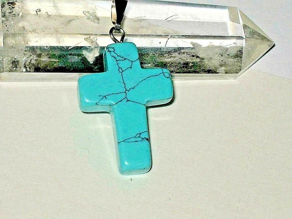 Turquoise Cross Charm Pendant Metaphysical Protecting Shield From Harm Amulet