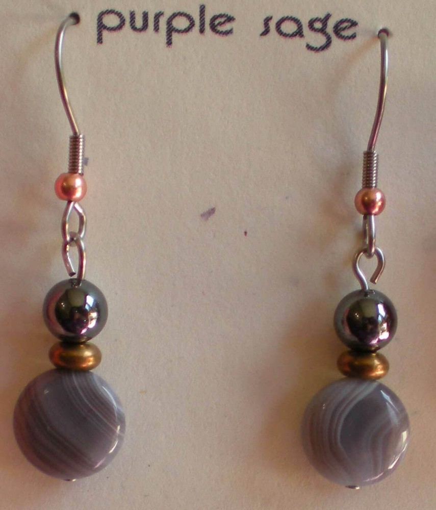 Botswana Agate & Hematite Bead Earrings - Balance, Grounding, Healing e105
