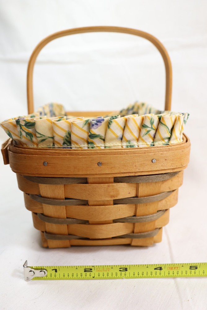 Longabrger Rectangle Basket with handle 10" wide w/ cloth & plastic liners