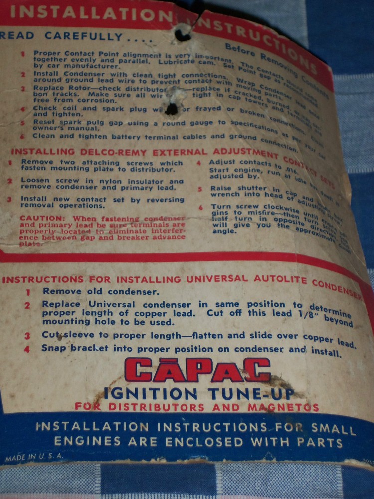 Old Capac Ignition Tune Up Magnetos Distributors ALI-5 Package OPen