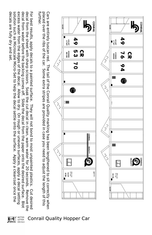 K4 HO Scale Decals Conrail Open Hopper White Conrail Quality