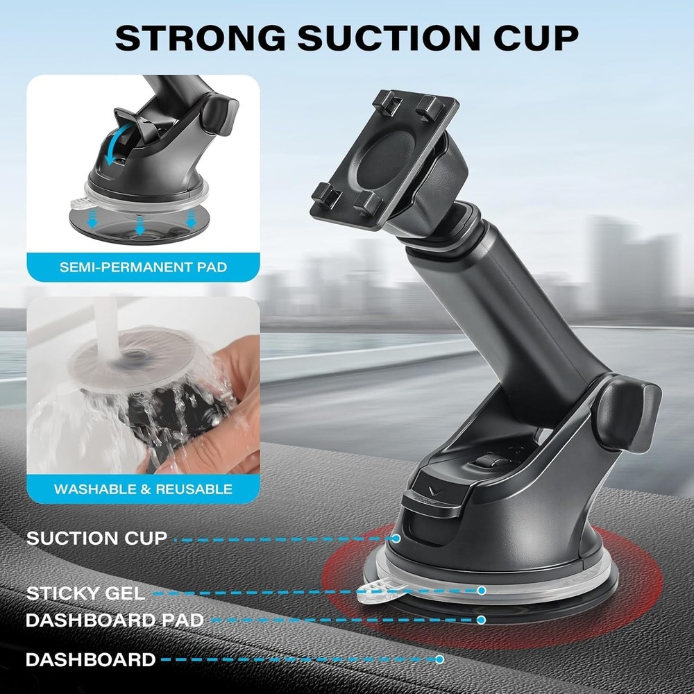 Adjustable Suction Cup Car Mount for 7-11 Inch CarPlay Screens - Quick Adjust
