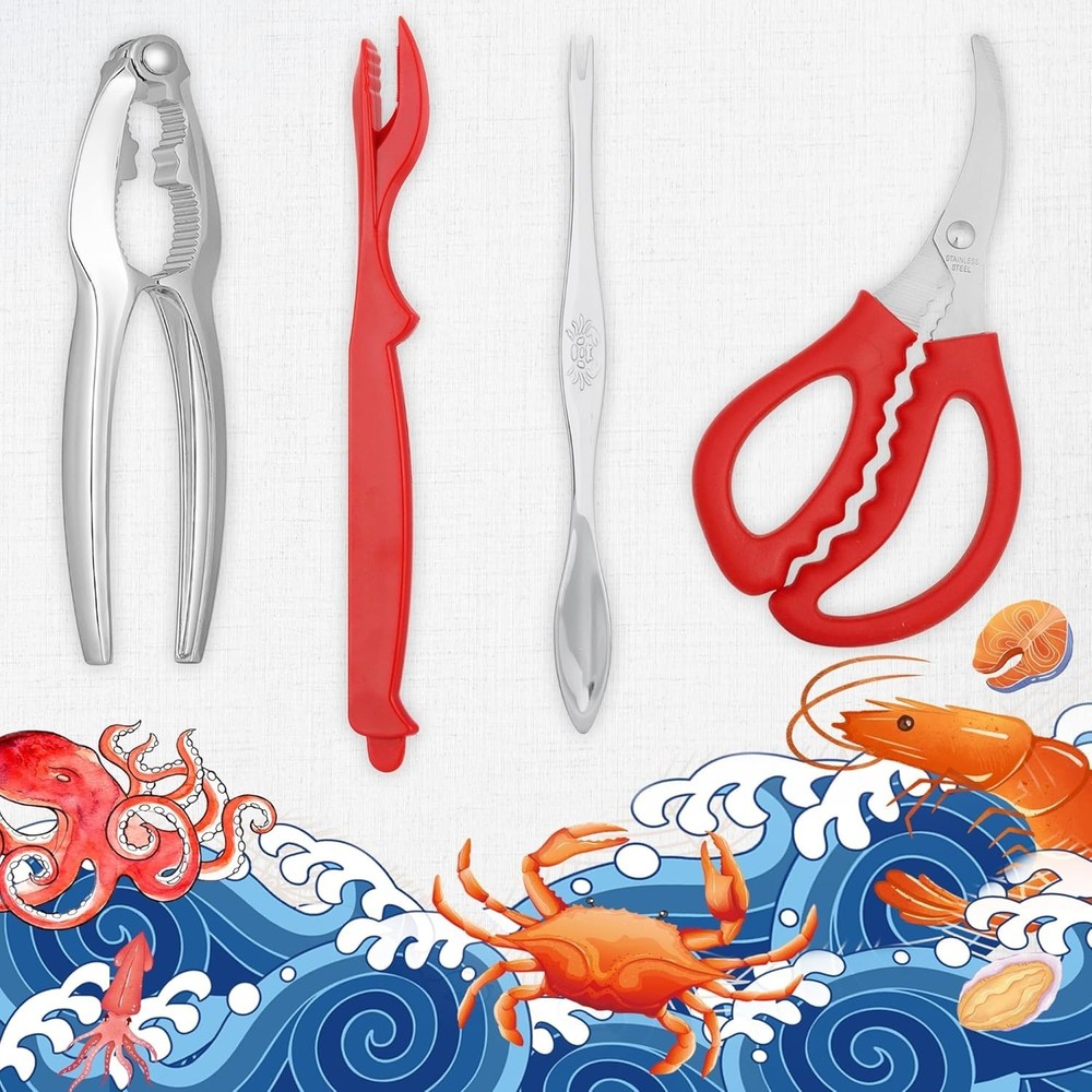 Crab Crackers and Tools, 9Pcs Tools Set for Seafood Boil, Crab Leg Cracker Tool,