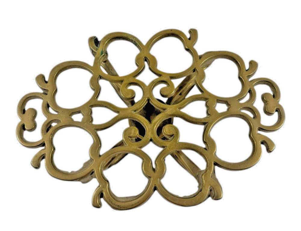 Solid Brass Apple Pattern Tea Light Warming Trivet 9" x 6.25" Vintage 70's