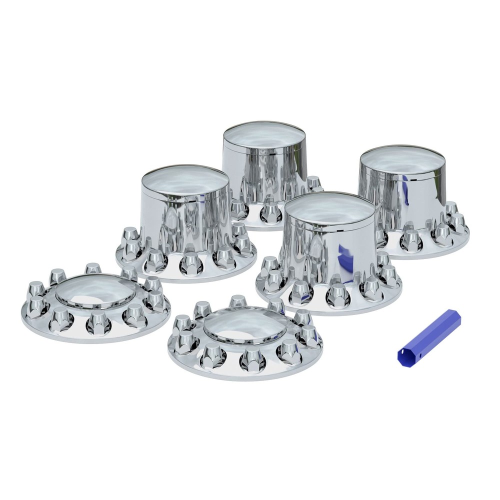 Chromed ABS Plastic Front and Rear Wheel Axle Cover Set with 33mm Lug Nut Covers