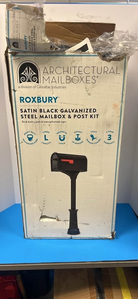 Architectural Mailboxes Roxbury Black Large Steel Post Mount Mailbox w/ Post