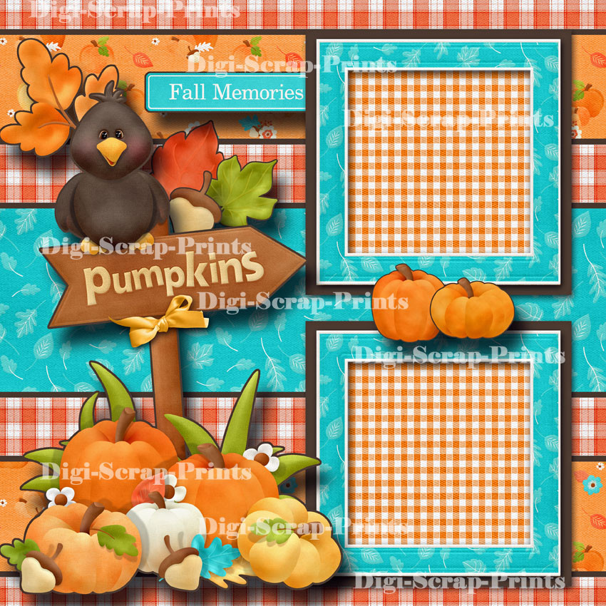 PUMPKIN PATCH ~ fall halloween 2 premade scrapbook pages paper layout DIGISCRAP