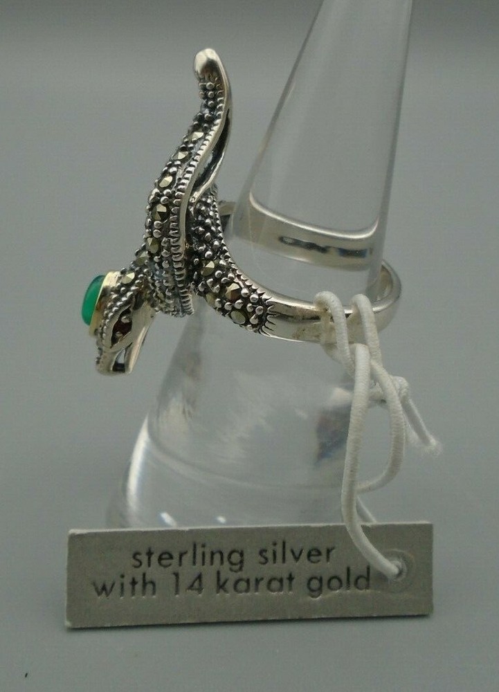 Haven Park Coiled Snake Ring 925 Silver 14KT Agate Size 6