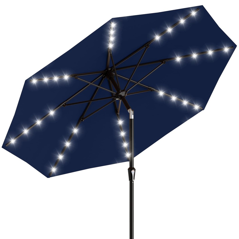 AreShark 9FT Patio Umbrella with Solar Lights, 32 Lighted Pool 9 FT, Navy