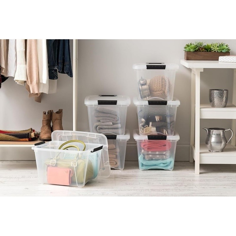 Stackable Clear Plastic Storage Bins W/ See-Through Design & Pull Handle 4 Pack