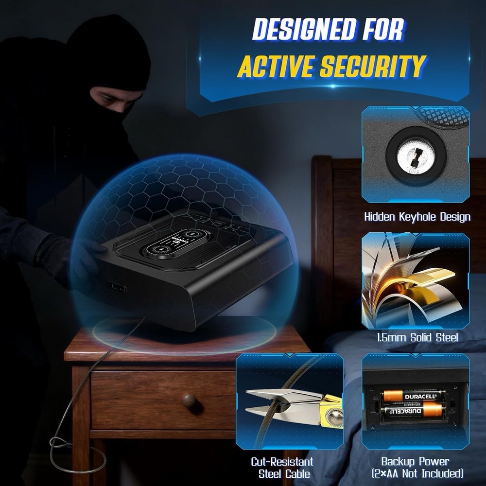 Biometric Gun Safe For Handgun Auto-Open Quick Access Pistol Safe
