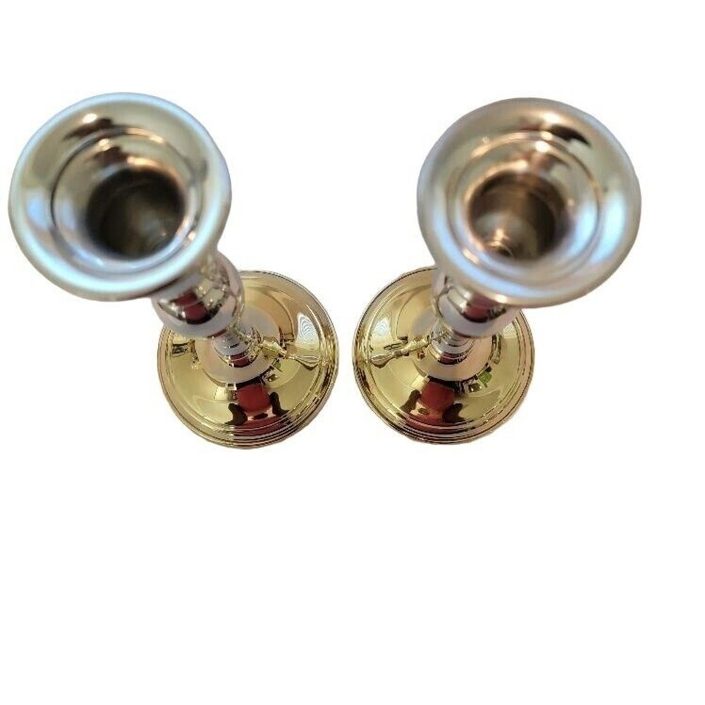 Candlestick Pair Two-tone Silver Brass Web Pewter Weighted Formal Evening