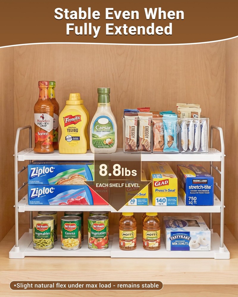 Extendable 3-Tier Kitchen Cabinet & Pantry Organizer for Plastic Wrap, Foil &...