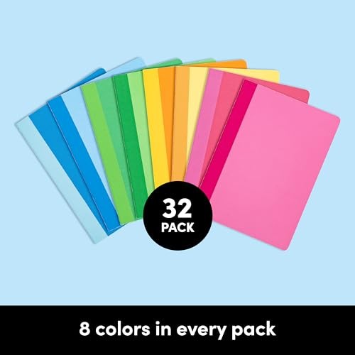 Composition Notebook Journals, 60 Pages, 8 Color Covers 32-Pack Bright (60pgs)