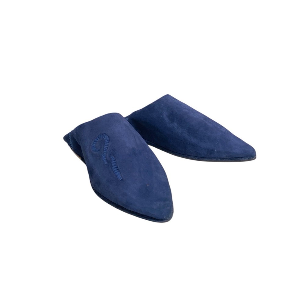 Blue Suede Moroccan Babouches Pointed Toe Hand Embossed Handmade