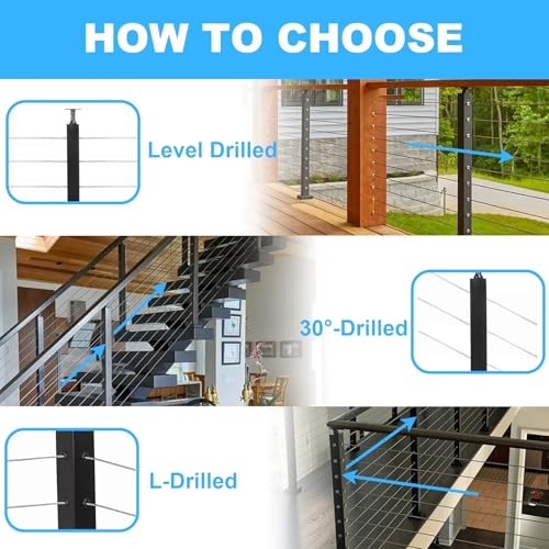 36" Drilled Cable Railing Post Stainless Steel Adjustable Level Post 1 black