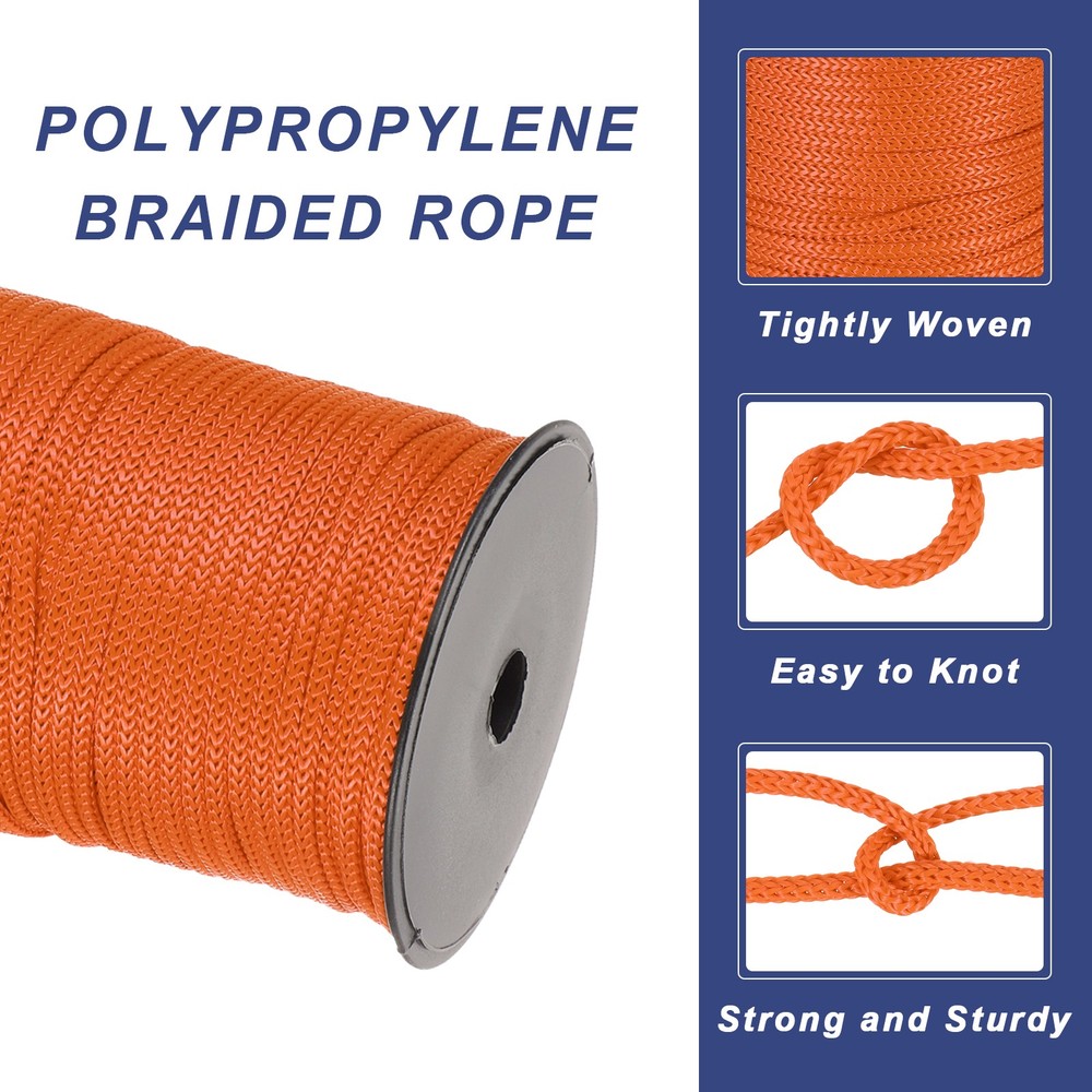 1/4"" Braided Polypropylene Rope, 100m for Dark Orange Nylon