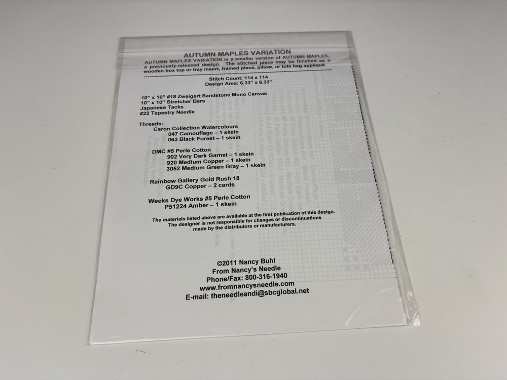 From Nancy’s Needle Tree Series Autumn Maple Variation Needlepoint Pattern 1S