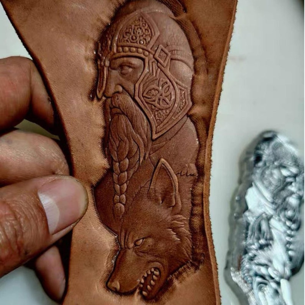 3D Viking Warrior Wolf Leather Embossing Mold Stamp Tool for DIY Craft Projects