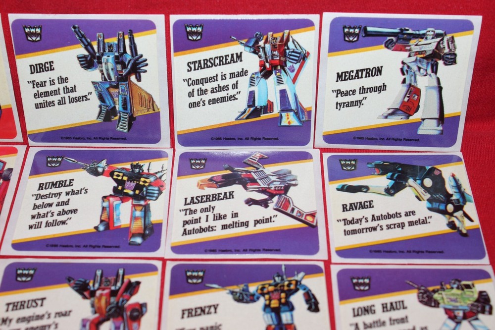 1985 Hasbro Transformers 192 Card set & 23 Stickers Complete HIGH Grade