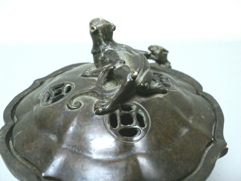 CHINESE BRONZE INCENSE BURNER / CENSER, MYTHICAL BEAST, SIGNED