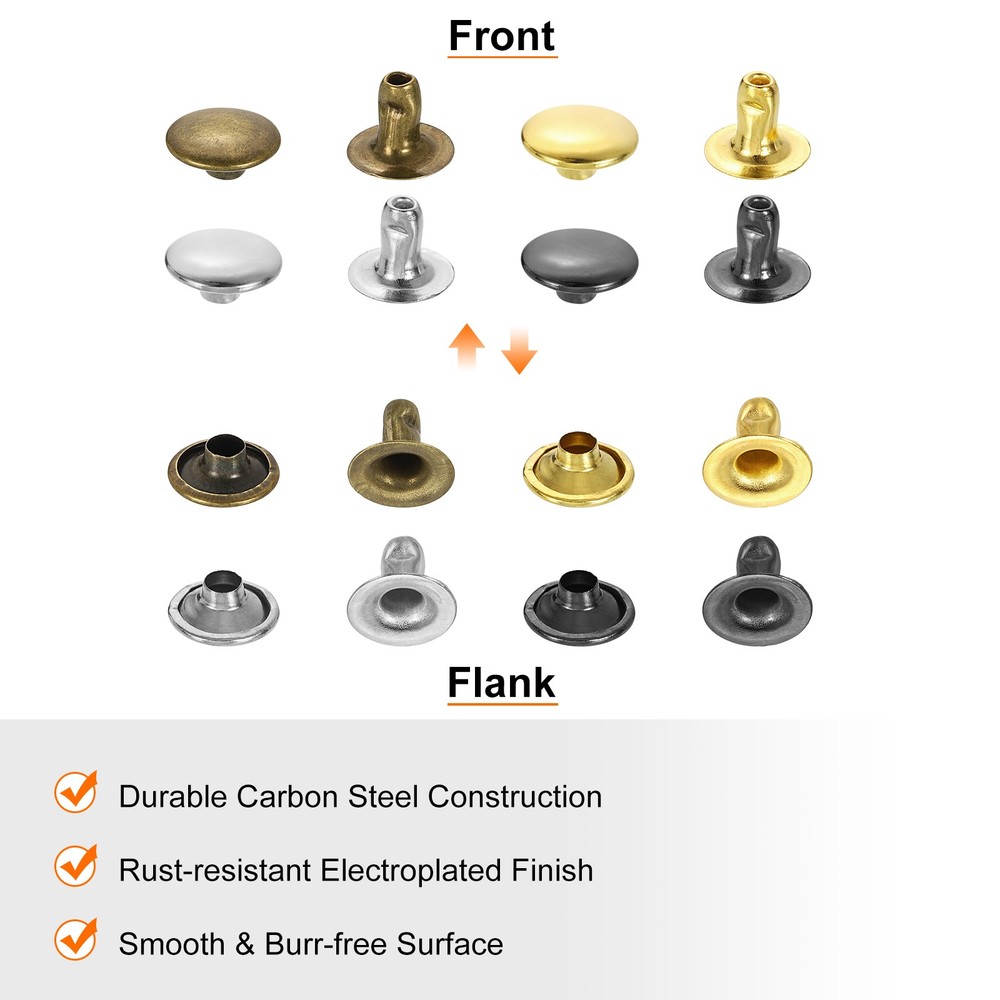 100Sets Single Cap Rivet 8mm Carbon Steel Round Head Snap Studs, Bronze