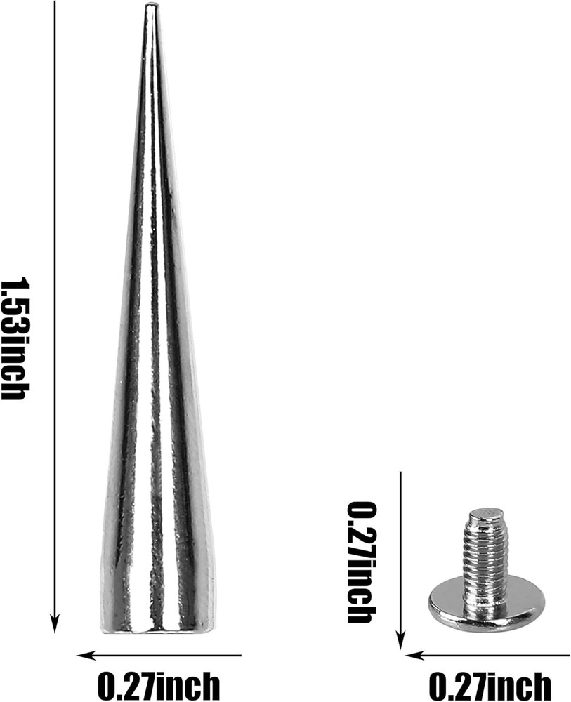 30pcs 40mm Silver Cone Spikes and Studs Screwback Punk Leather Rivets