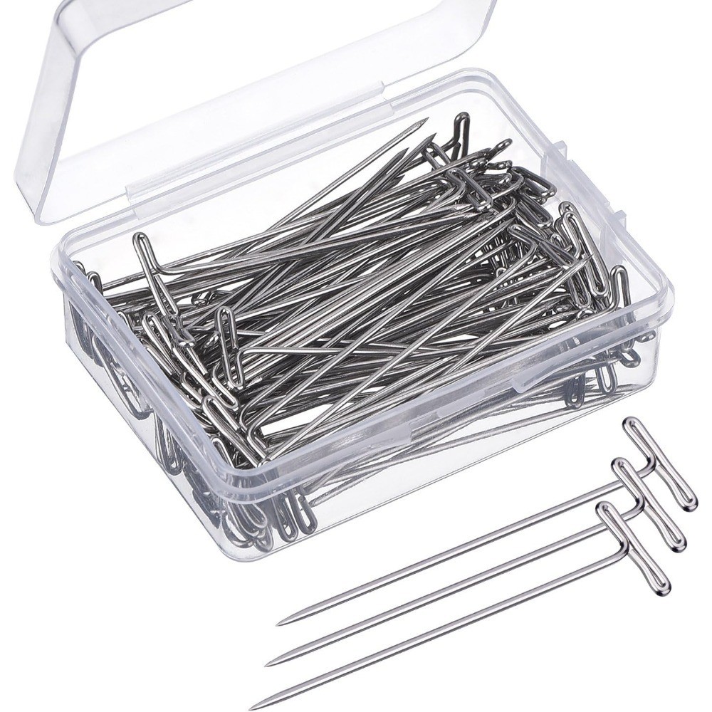 100-Pack Silver Wig T-Pins 2 Inch with Plastic Storage Box