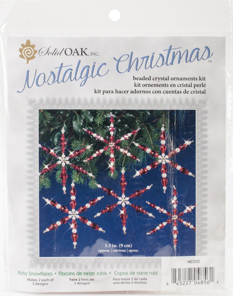 Solid Oak Nostalgic Christmas Beaded Crystal Ornament Kit-Ruby Snowflak - 2 Pack