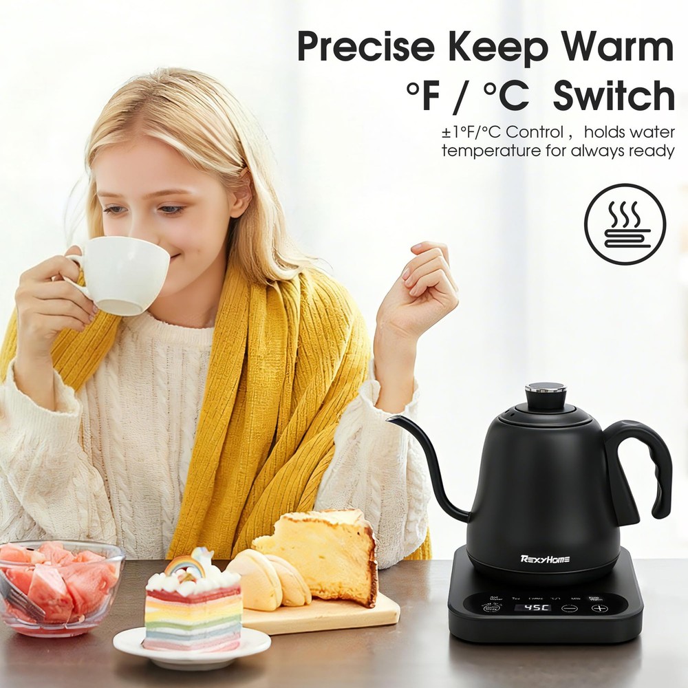 Gooseneck Kettle Temperature Control: ±1℉ Precise Target & Keep Warm, Quick H...