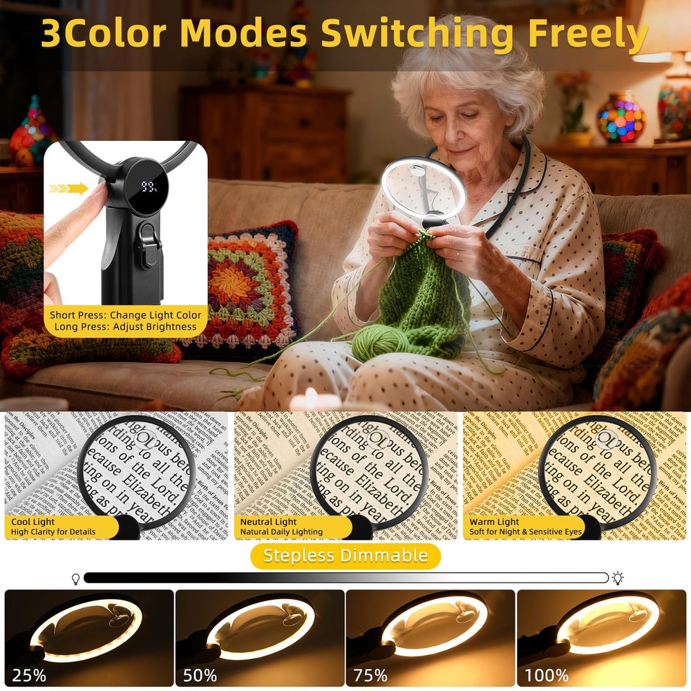 2500mAh Magnifying Glass with Light, Upgrade LCD Display Screen 5X/10X Lighte...