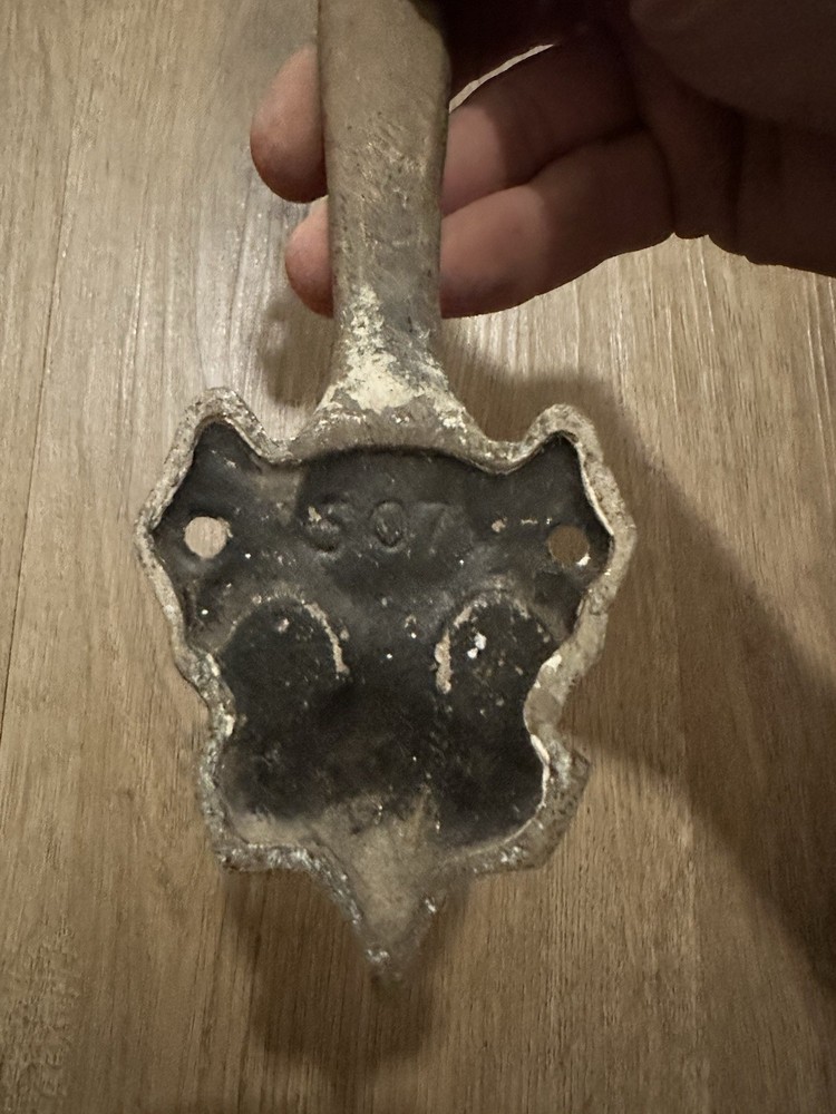 Cast Iron Salvage Ornate Rectangular Door Handle Hammered Texture Brown