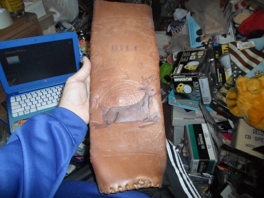 Vintage Engraved Leather Archery Quiver With strap