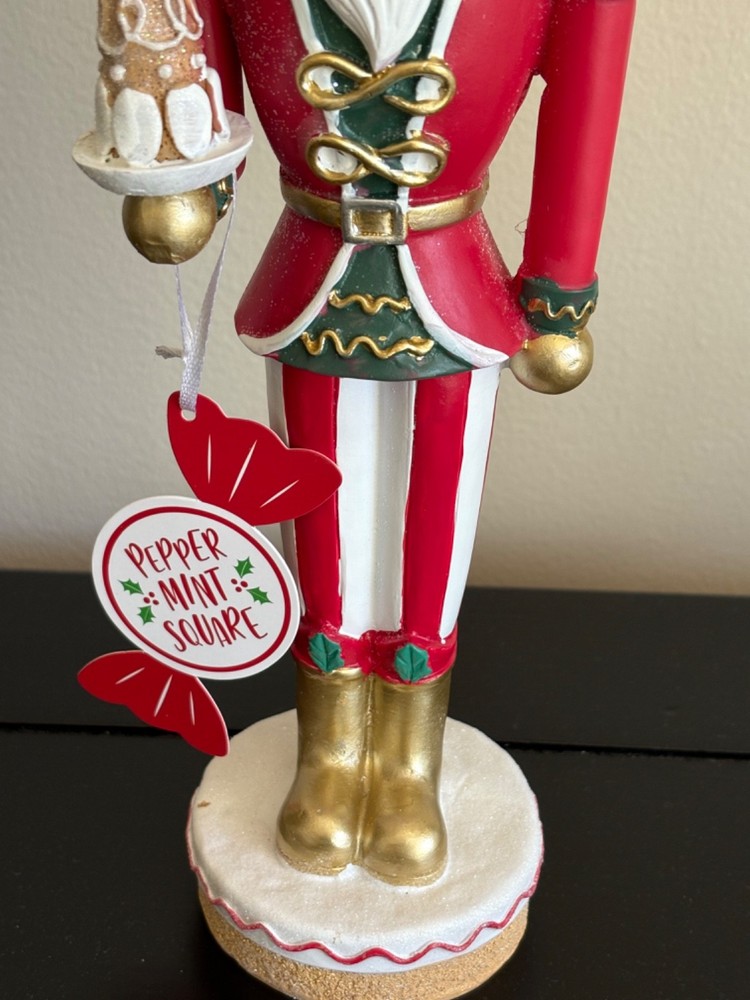 NWT Peppermint Square Nutcracker with Cupcake Hat & Holding Gingerbread Tree