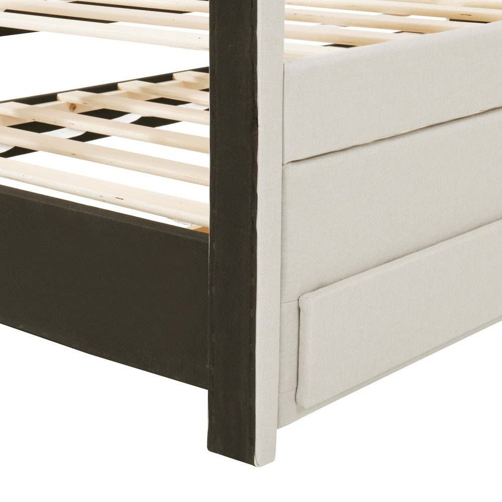 Full Size Bed Frame Linen Upholstered Platform Bed w/ Trundle Bed & 3 Drawer