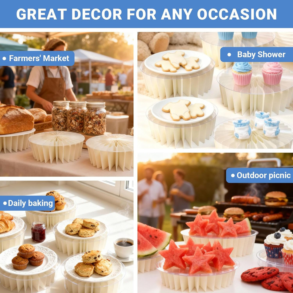 Buffet Risers Set - 6 Pack Foldable Display Stands for Cakes and Desserts