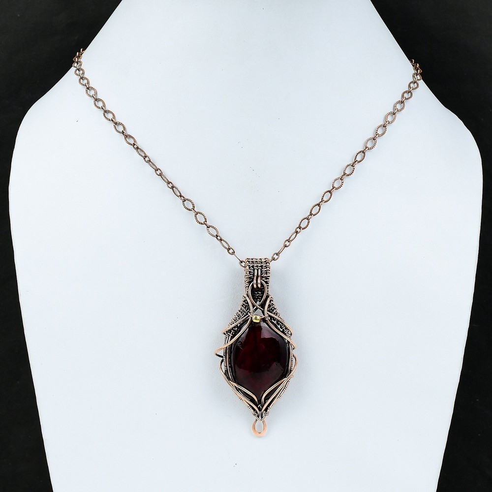 Red Fire Labradorite Copper Gift For Mom Wire Wrapped Pendant 2.76"