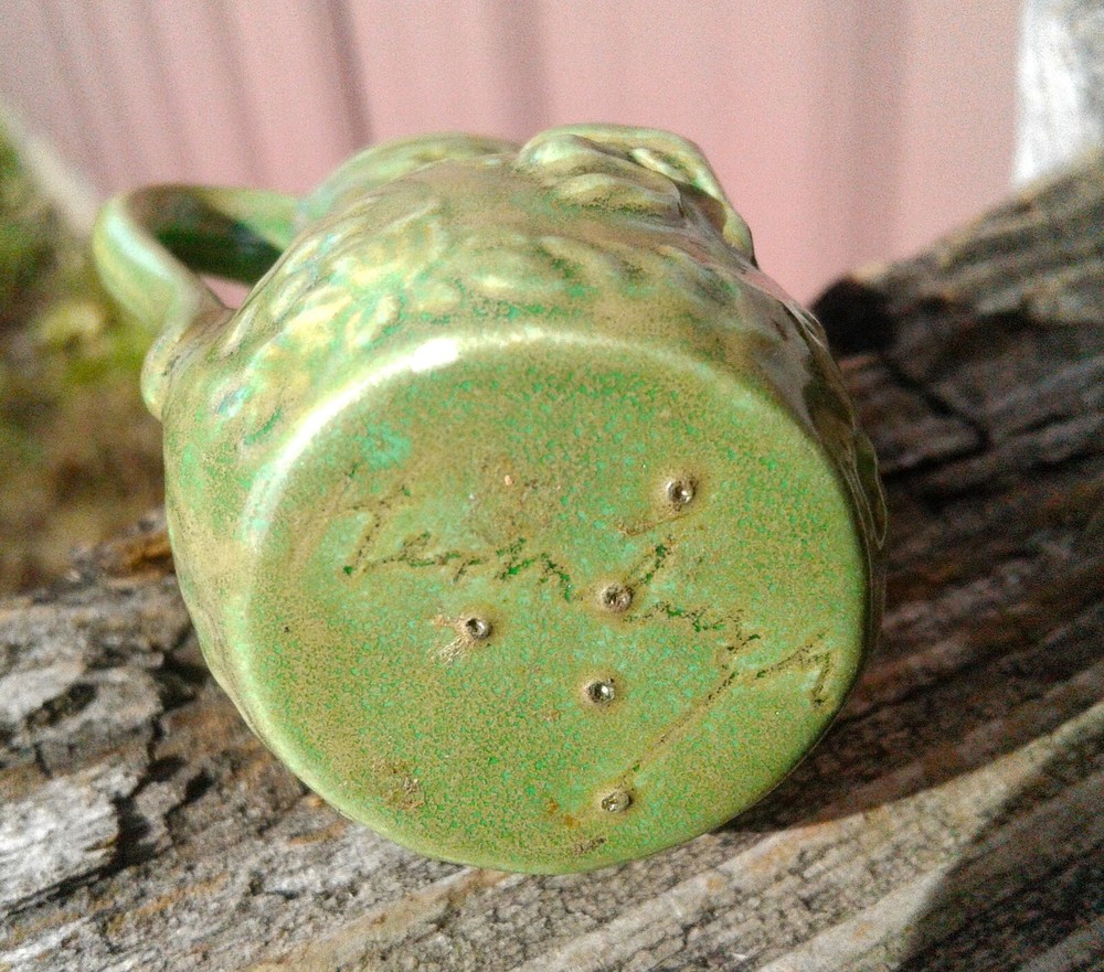 Vintage Miniature Green Pitcher with Embossed Cherubs