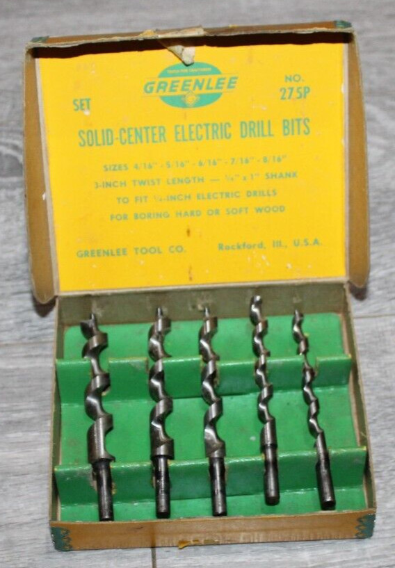 GREENLEE NO 275P SOLID CENTER ELECTRICAL DRILL BITS In Original Box Vintage Old