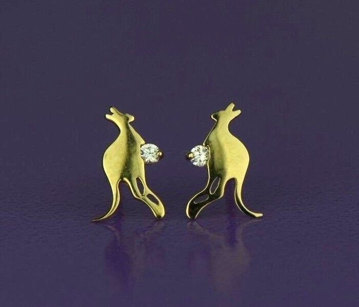 14k Yellow or White Gold Kangaroo CZ stud Earring