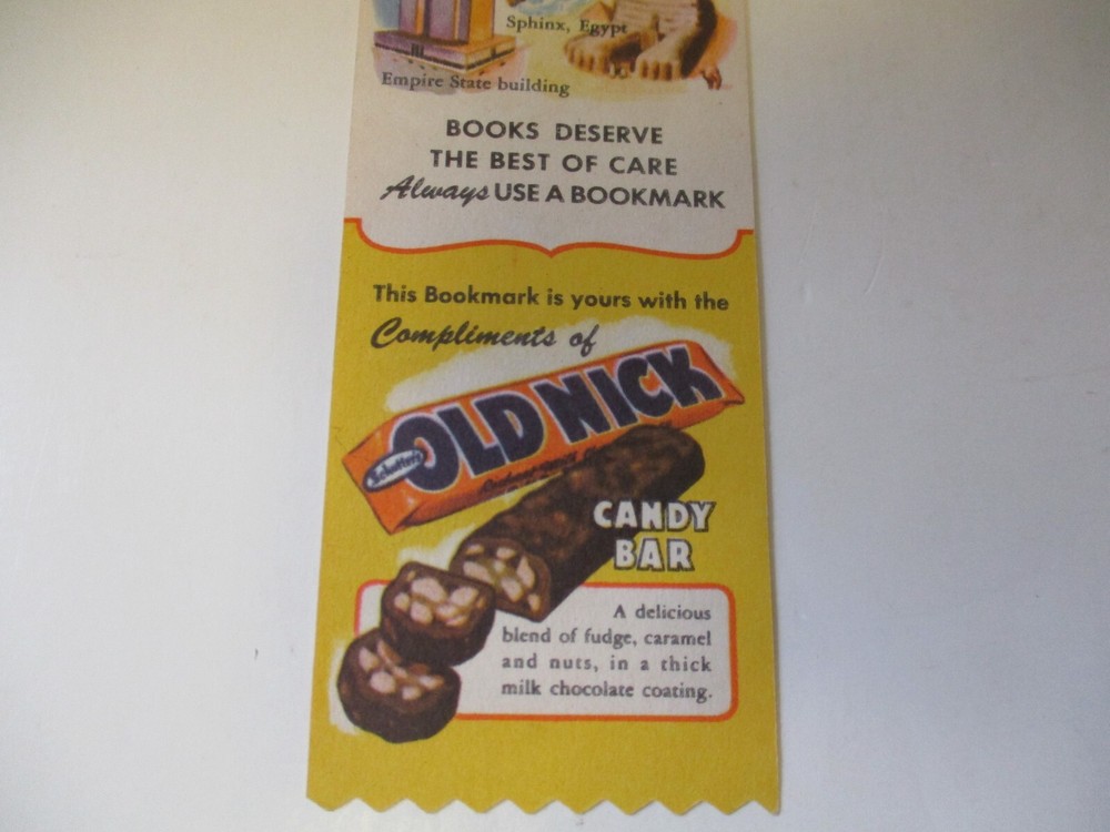 1947 Schutter Candy Co OLD NICK/Bit O Honey Candy Bar Advertising Bookmark